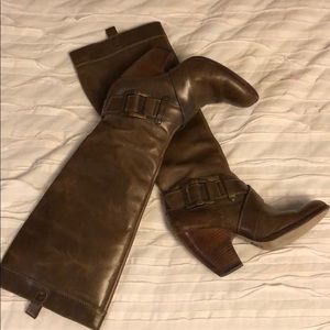 Frye belted knee boots in grey. Sz 7